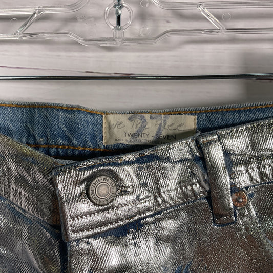 Free People We The Free Silver Coated Denim Distressed Pant Leg Jeans Size 27