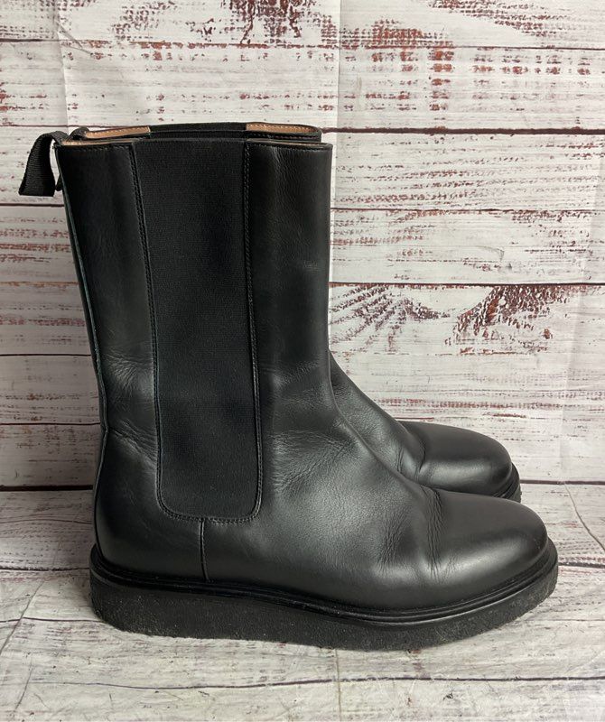 Legres Leather Slip On Calf High Chelsea Boots Black 38
