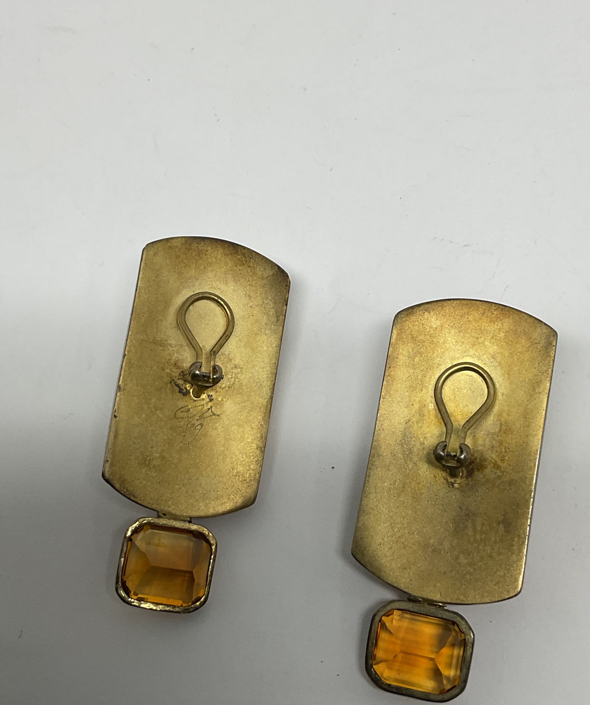 Signed 89 STG Sterling Silver Vintage Clip on Earrings with Citrine