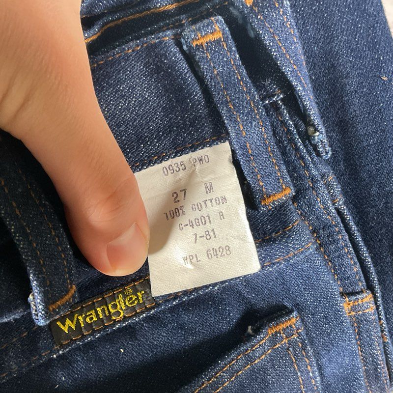 Vintage 80s Deadstock Wrangler Slim Fit Middleweight 14.75 oz Boot Jeans 27x31