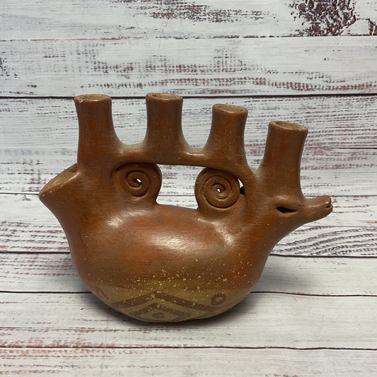 Heron Martinez Mendoza Mexican Folk Art Duck Candelabra Clay Pottery 6"