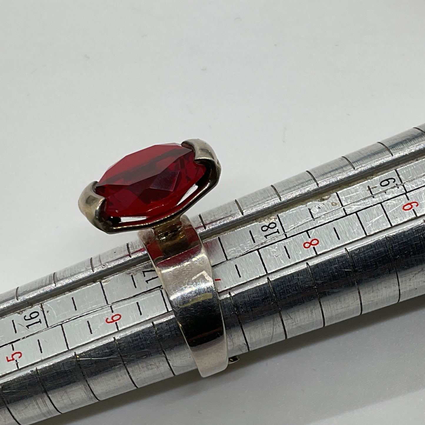 FRANTHEY Sterling Silver 13mm Red Stone Adjustable Ring- 4.59g