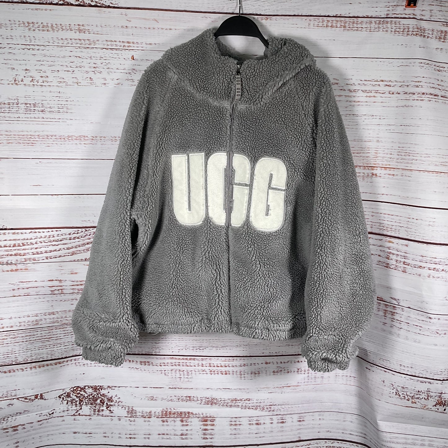 UGG Grey Fluffy Faux ShearlingHoodie Jacket - Size S/M