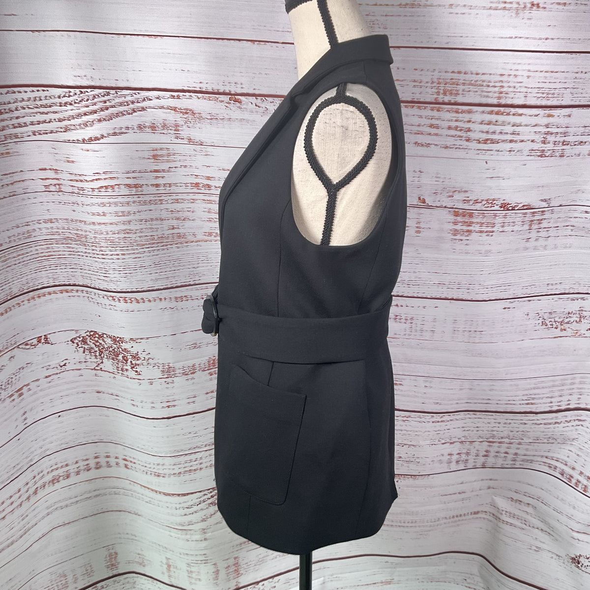 Sezane Black Polyester Wool Belted Closure Vest - Size 34