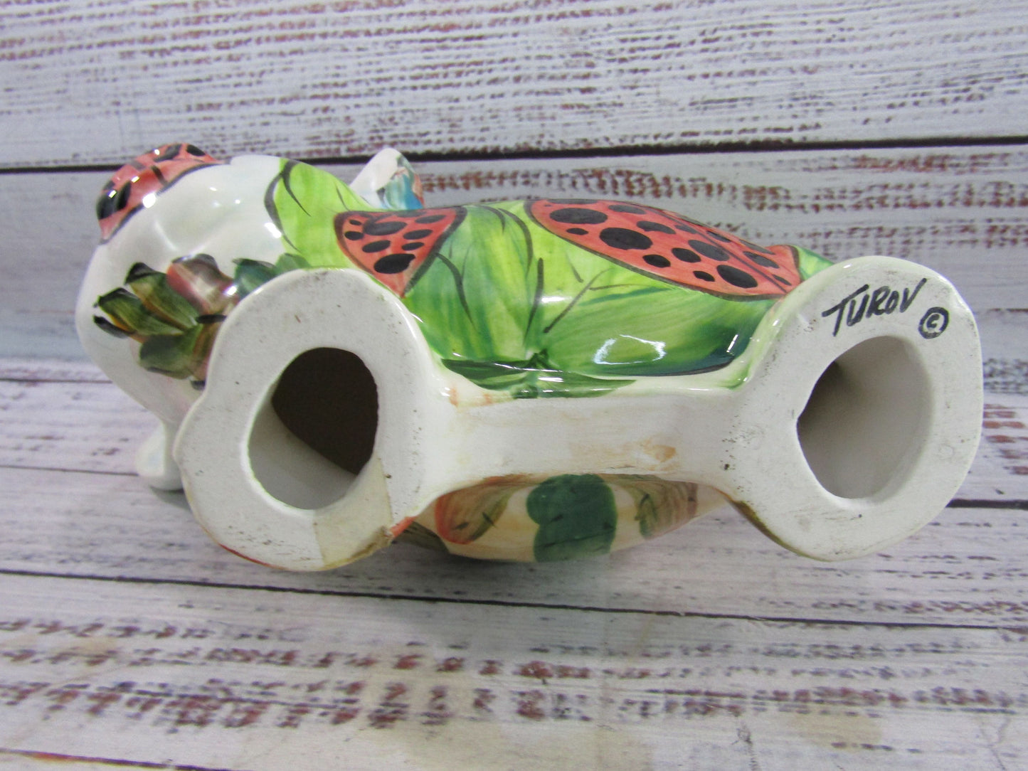 Turov Hand Painted Ladybug Ceramic Pig Figurine