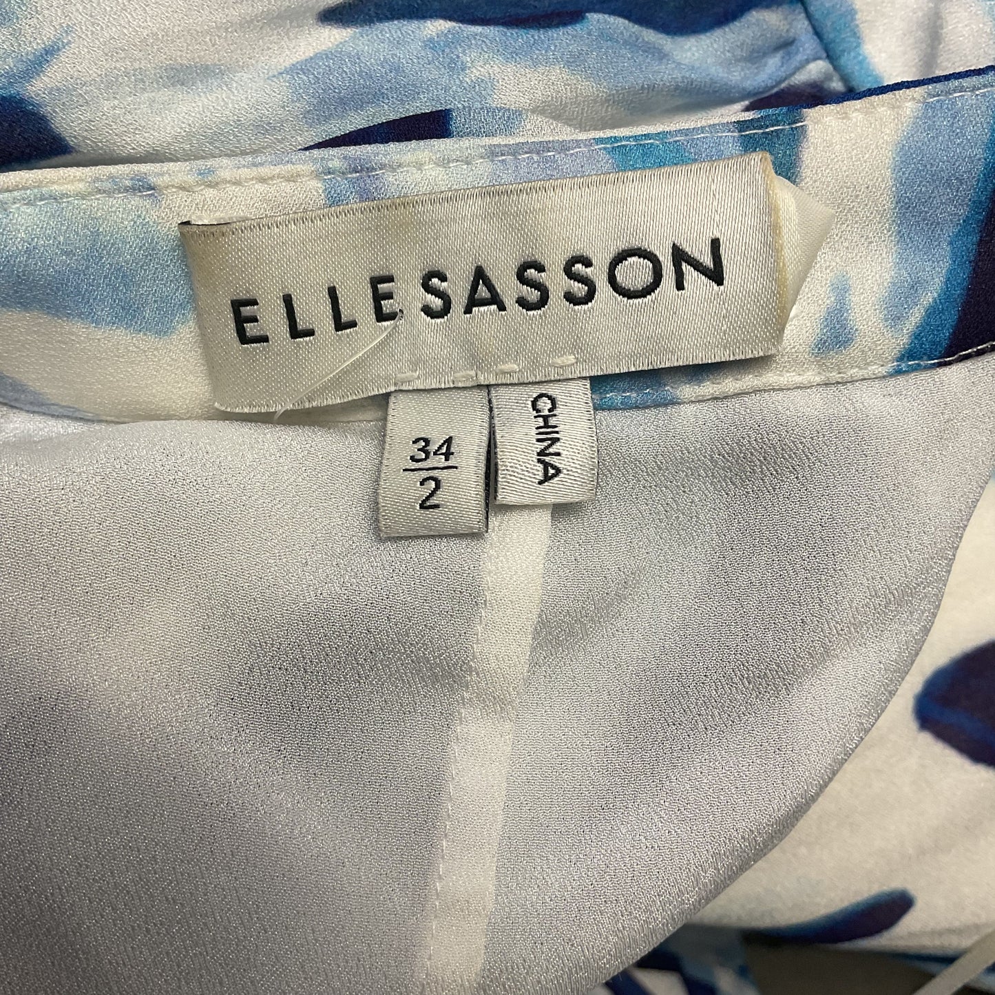 Elle Sasson Mara White Blue Brush Print Dress - Size 34 / 2