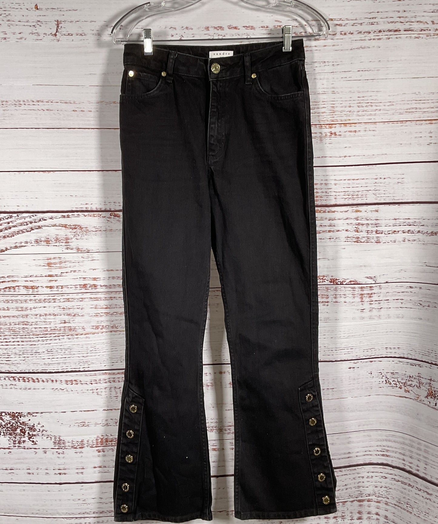 Sandro Snapy Snap-Detailed High-Rise Bootcut Jeans Black 36