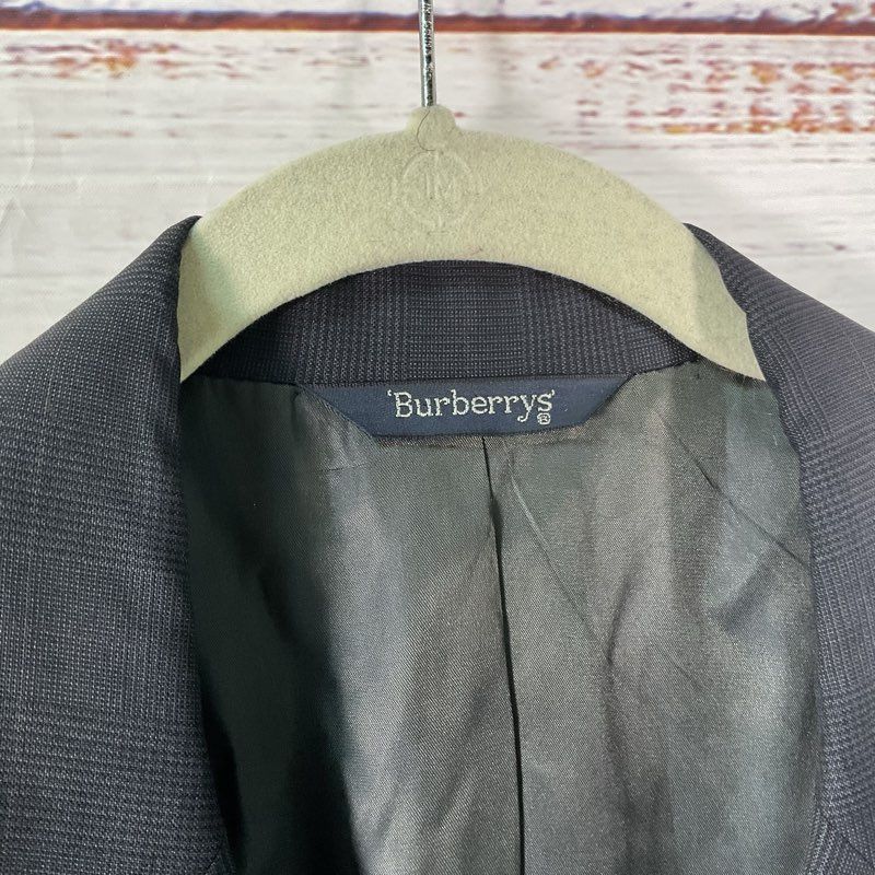 VTG. 80s Burberry Blue Plaid 100% Pure Wool 2 Button Notch Lapel Jacket Size 48R