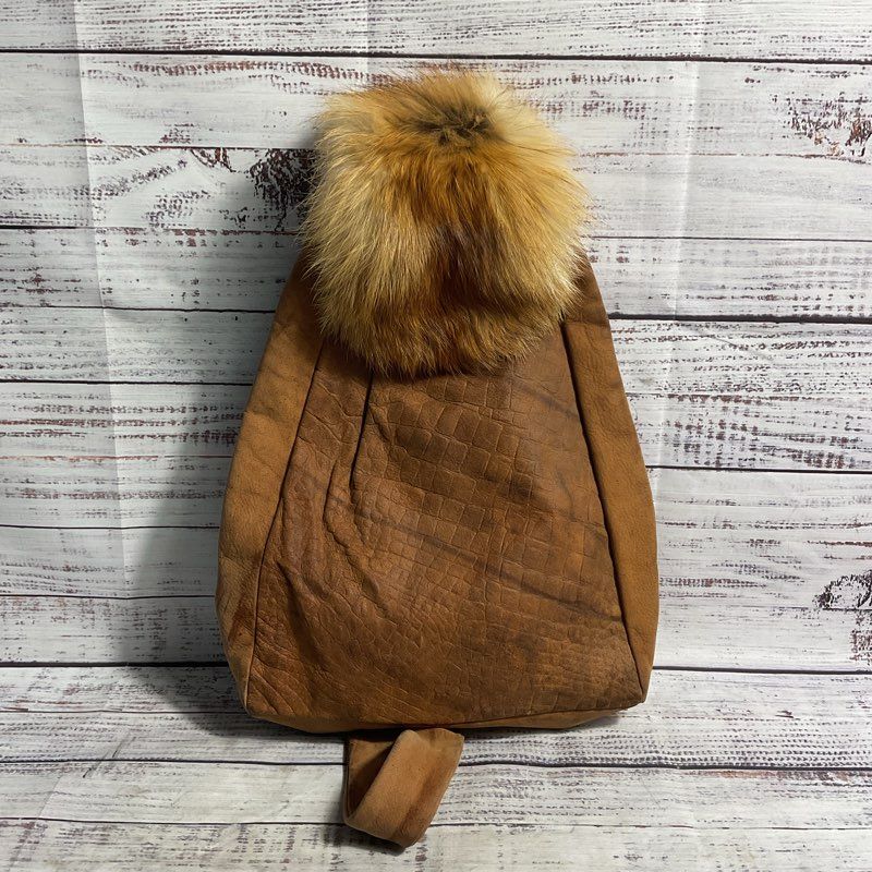 Renato Angi Faux Fur Topped Snake Embossed Brown Sling Bag Backpack