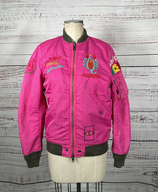 Diesel Scorpio Embroidered Bomber Jacket Hot Pink S
