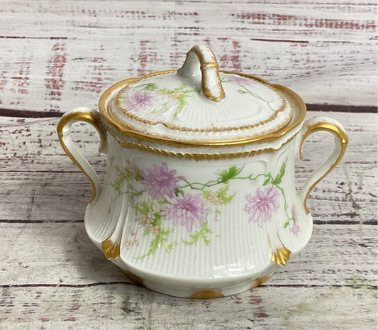 Limoges Vintage Floral Set of 2 Creamer & Sugar Bowl White Multicolor