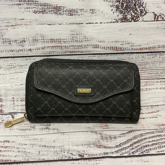Rioni Black Logo Monogram Patent Leather Folding Zip Wallet