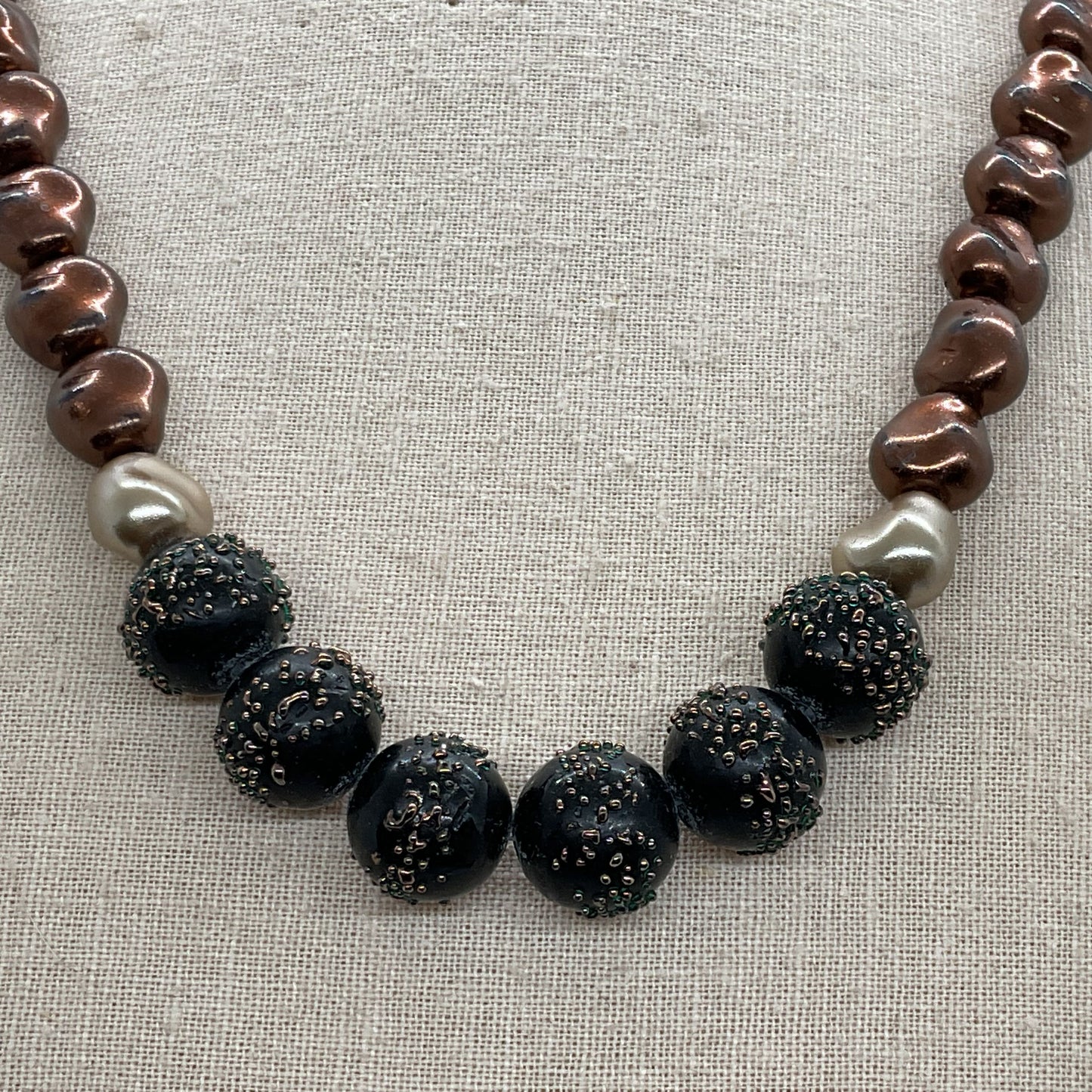 Sterling Silver Clasp Faux Pearl Necklace- 19"