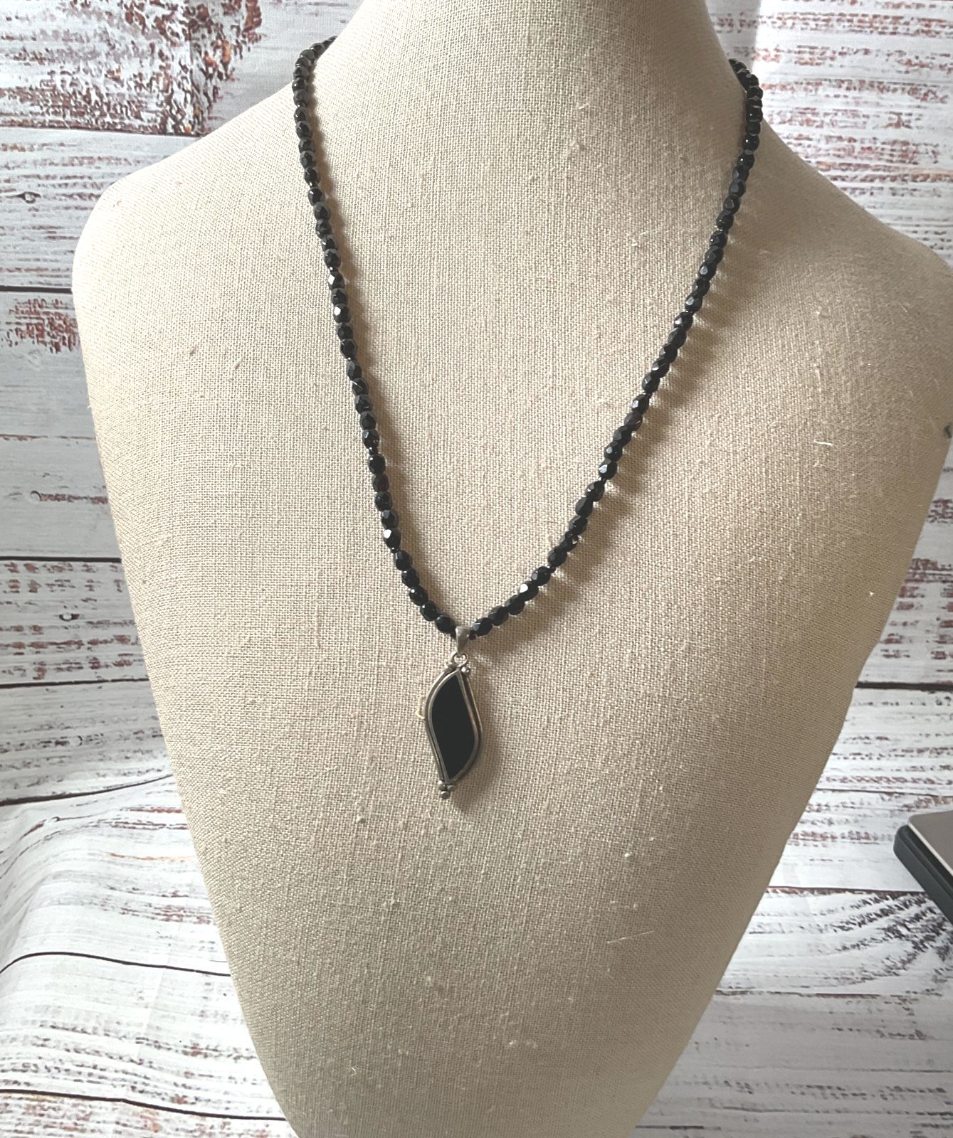 Black Onyx Beaded Sterling Silver Vintage Necklace