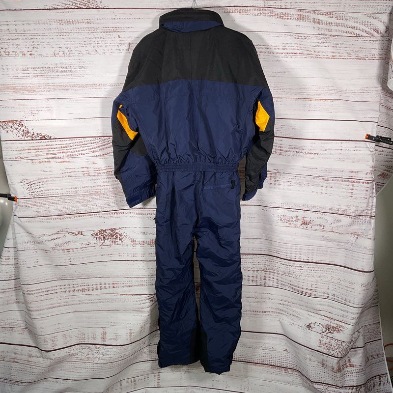 Columbia Blue/Black/Yellow Retro Belted Ski Snow Jumpsuit - Size M