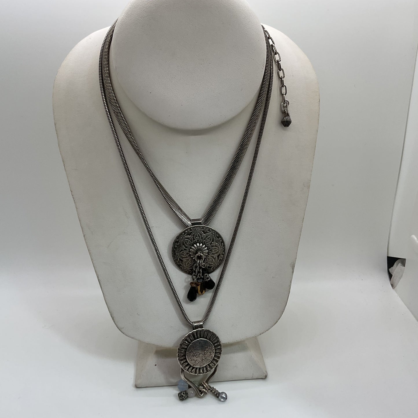 Set of 2 VTG. BAER SF Mixed Metal Medallion Pendants Necklaces- 56g