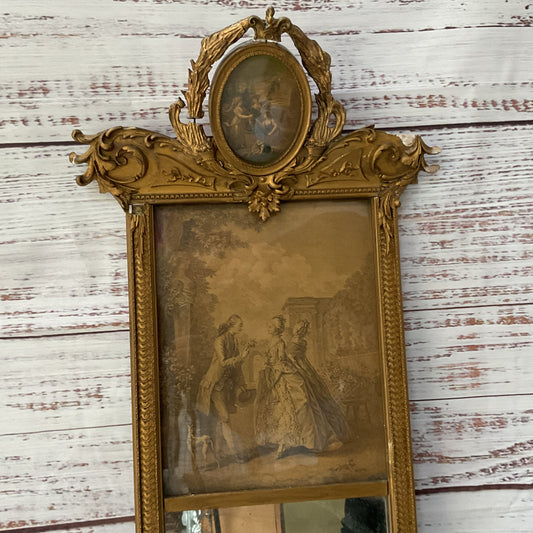 ANTIQUE Estate Louis Style Ornate Giltwood Trumeau Mirror - 42" x 13"