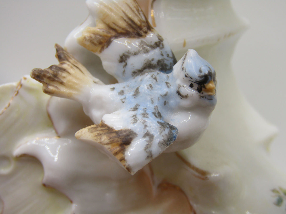 Antique Volkstedt Porcelain Conch Bird Motif Basket Made in Thuringia, Germany