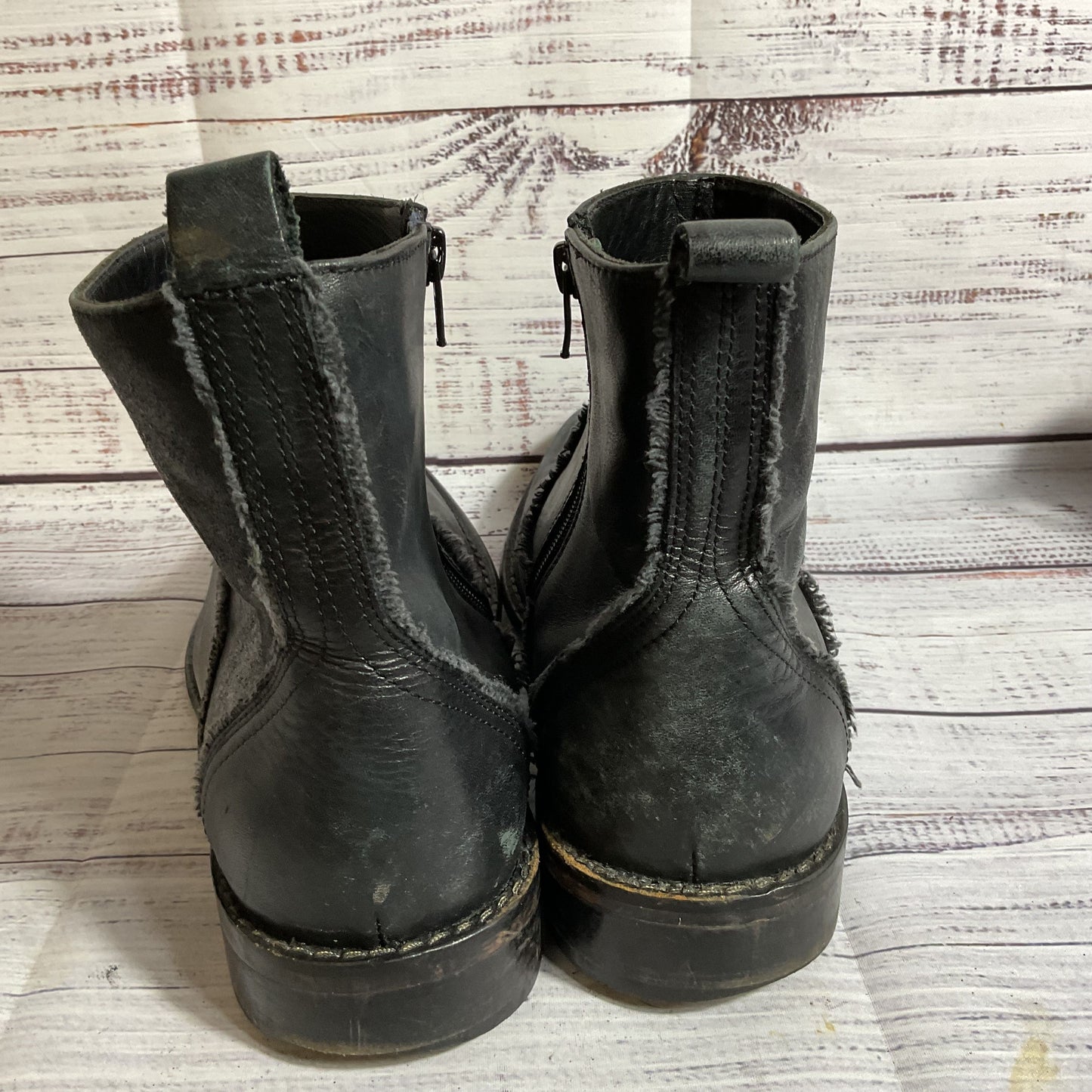 ROCKET DOG Men's Black Leather Frayed Edges Zip Up Ankle Boots- SZ 10