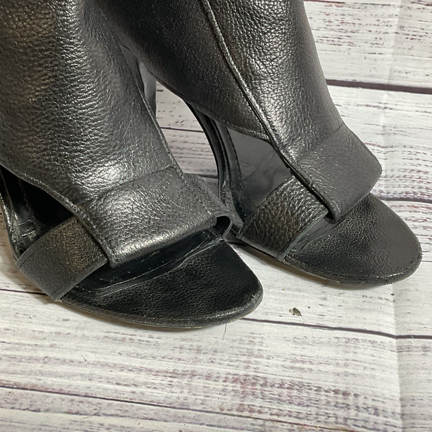 GIVENCHY Women's Black Pebble Leather Open Toe Bootie Boots- SZ 37