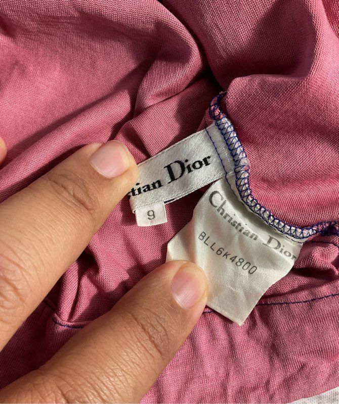 Christian Dior Women's Pink With White Embroidered Top Size 9 Cotton