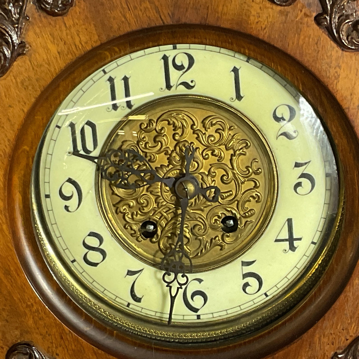 ANTIQUE German Oak Wood Pendulum Wall Clock with Keys- 28"