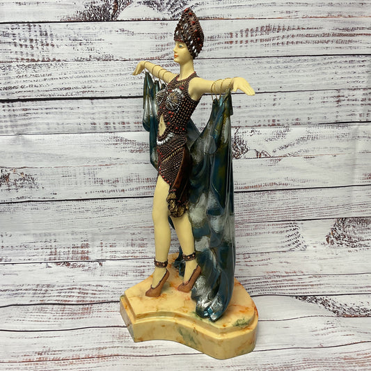 Art Deco Style 7 Veils Dancer Resin Statue 15" Sculpture