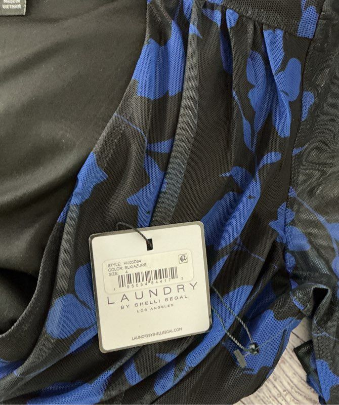 NWT Laundry by Shelli Segal Black and Blue floral Mesh Wrap Dress Size 4