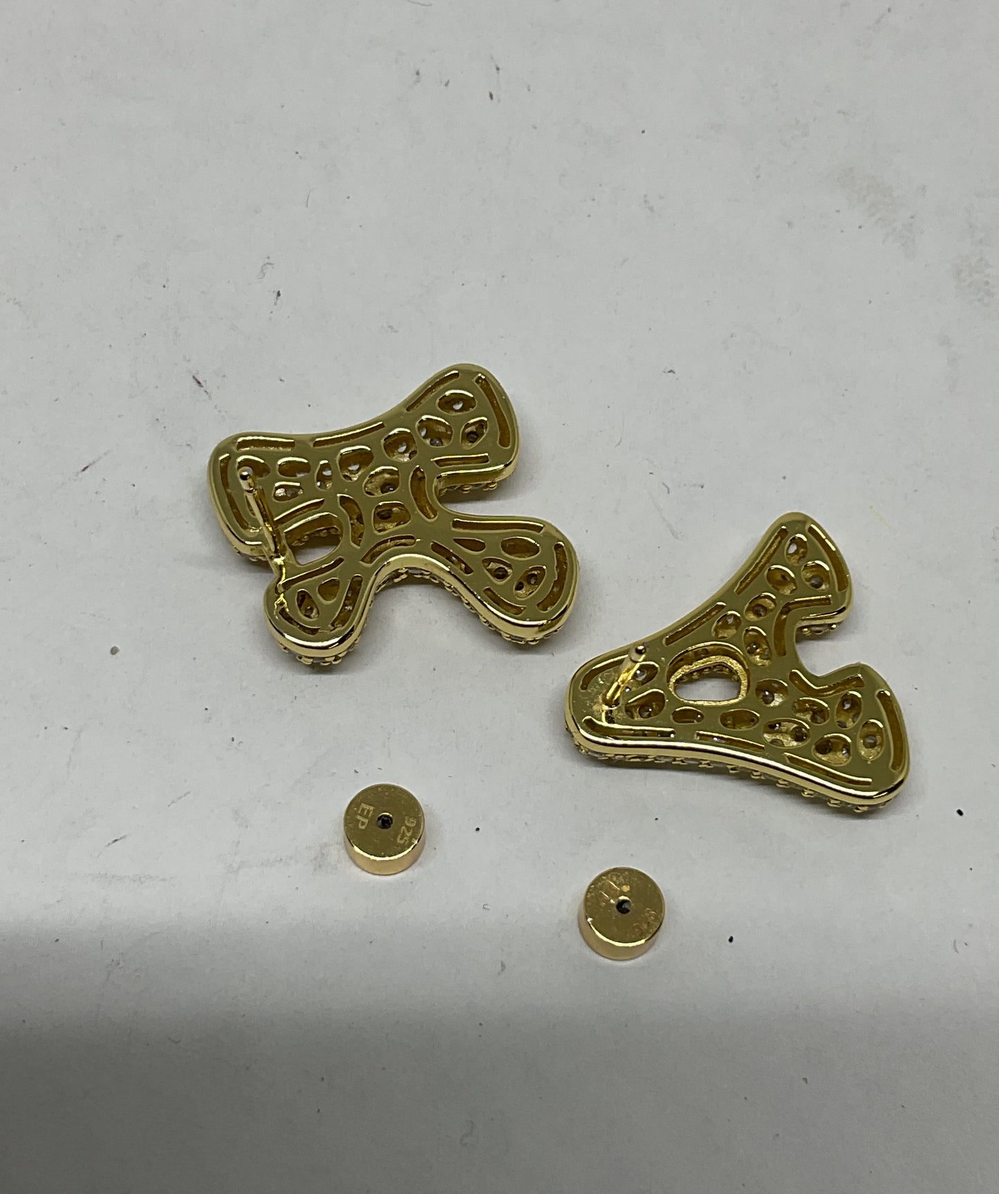 EP Gold Tone Sterling Silver Iced Jumbo Letter Earrings