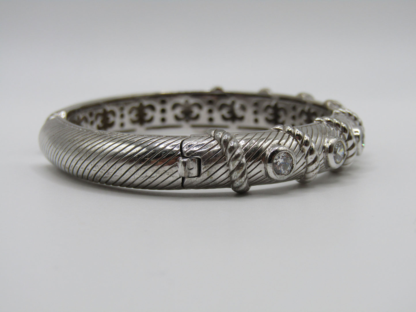 Judith Ripka Sterling Silver Cable Hinge Cuff Bracelet