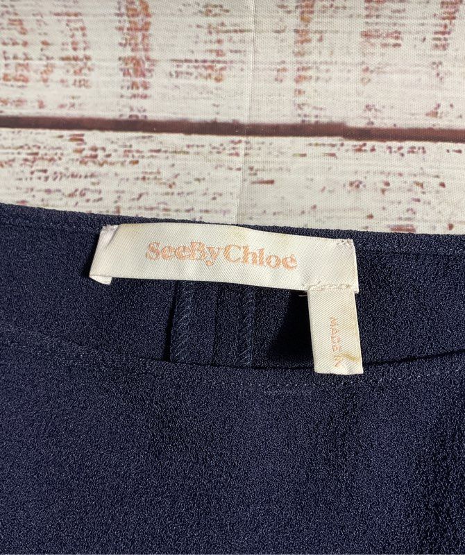 Women's See By Chloe Navy Blue Ruffled Sleeve Blouse Size 40