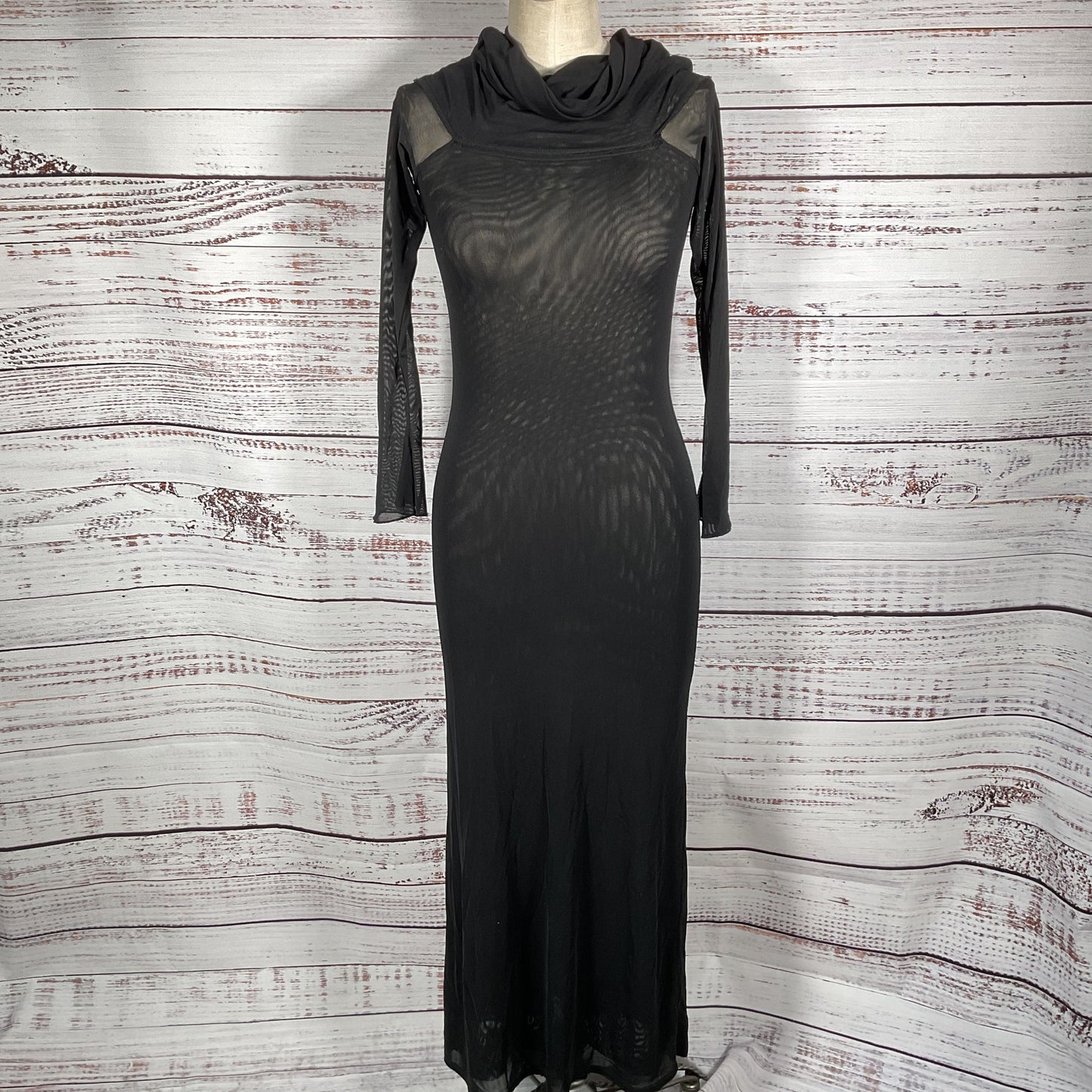 Meshki Long Sleeve Sheer Black Mesh Dress - Size XS