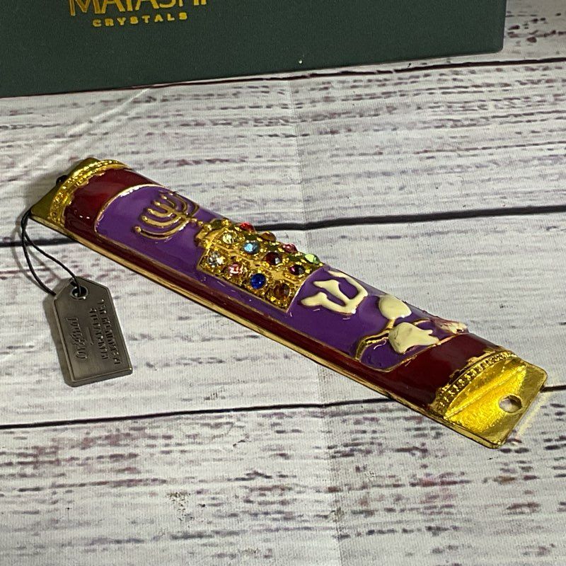 NEW MATASHI Cystals Gold Tone Enamel & Rhinestone Mezuzah- 4"