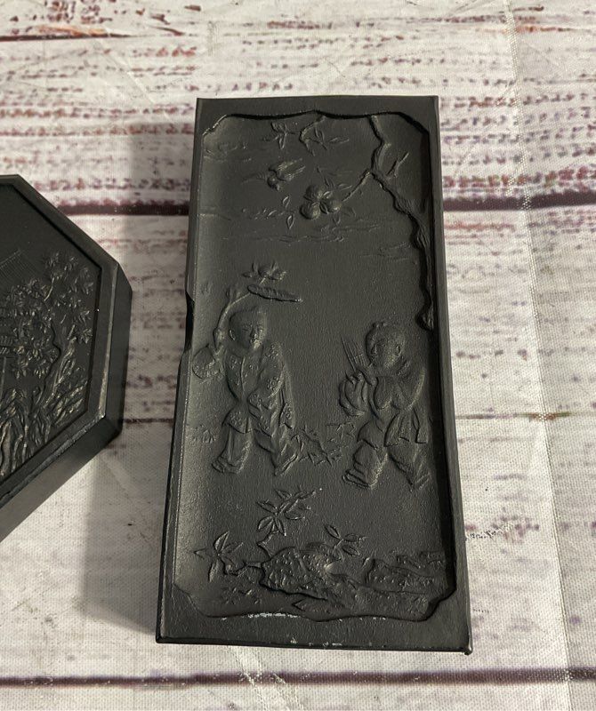Vintage Set Of 3 Chinese Ink Stones With Art