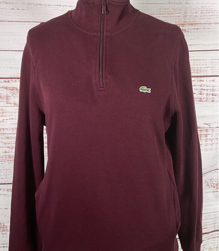 Lacoste Zipped High Neck Cotton Sweater Burgundy L