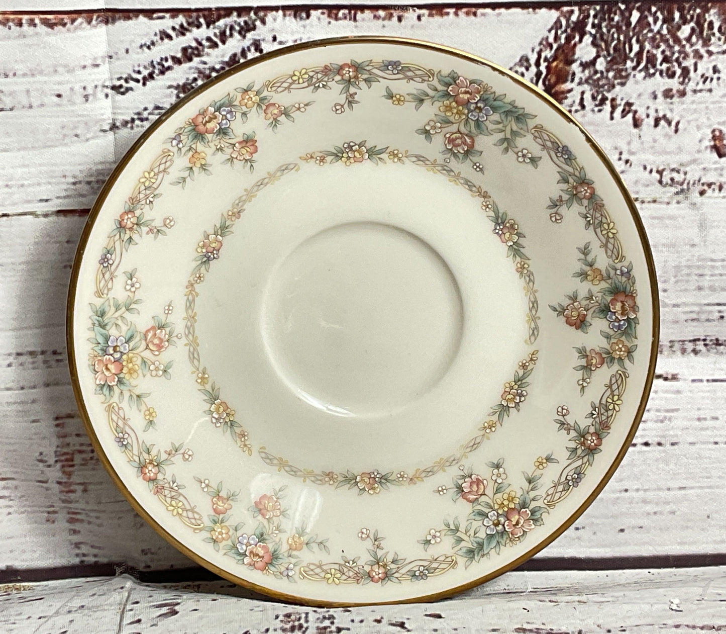 Nortiake Gallery China 7246 Floral Pattern 6" Set of 8 Saucers Ivory
