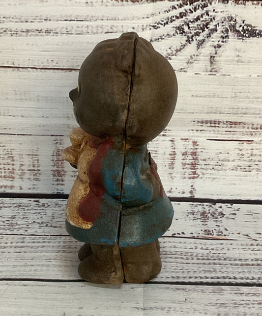 Vintage Lady With Mug Cast Iron Piggy Bank Multicolor