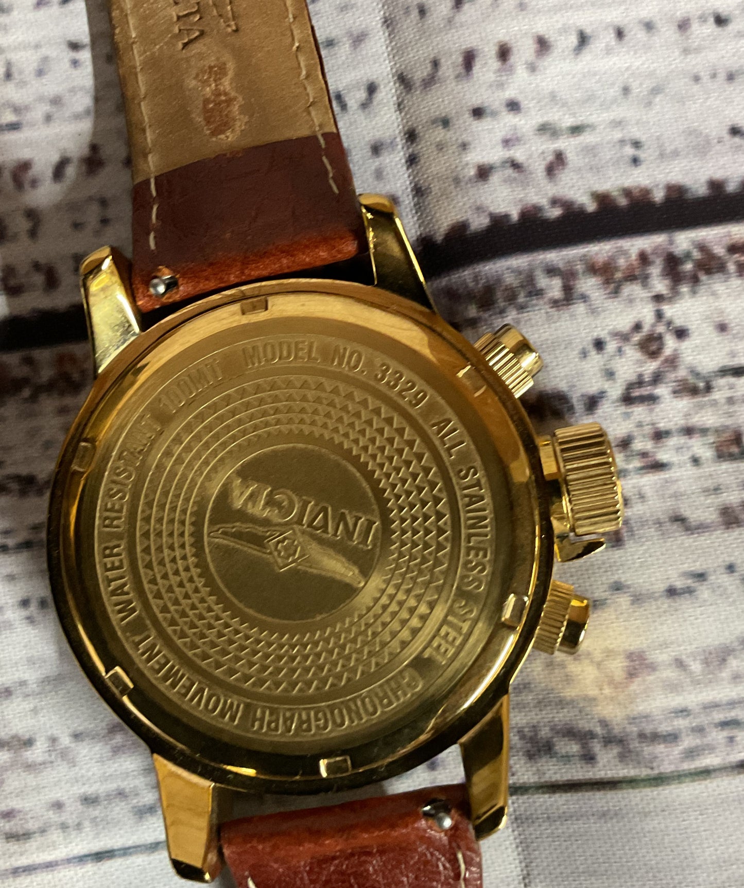Invicta 3329 Mean's Watch Gold Stainless Steel case Brown Leather Band