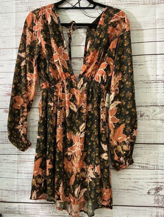 NWT Free People Black Orange Print Mini Dress w/open back Size XS Retail $128
