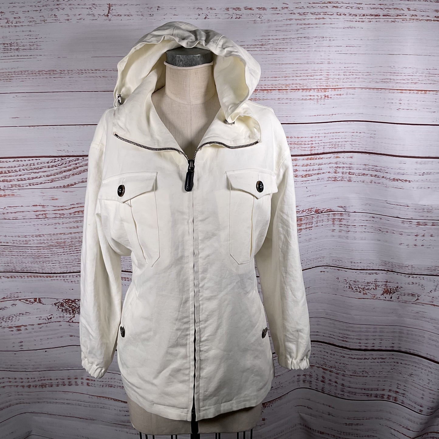 GIORGIO ARMANI Men's White Linen Hooded Casual Adjusted Waist Jacket- SZ 48R