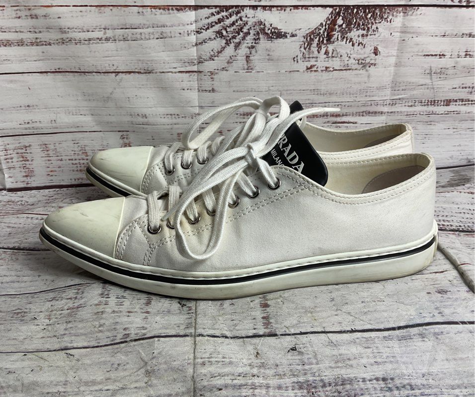 Prada Canvas Pointed Toe Sneakers White 36