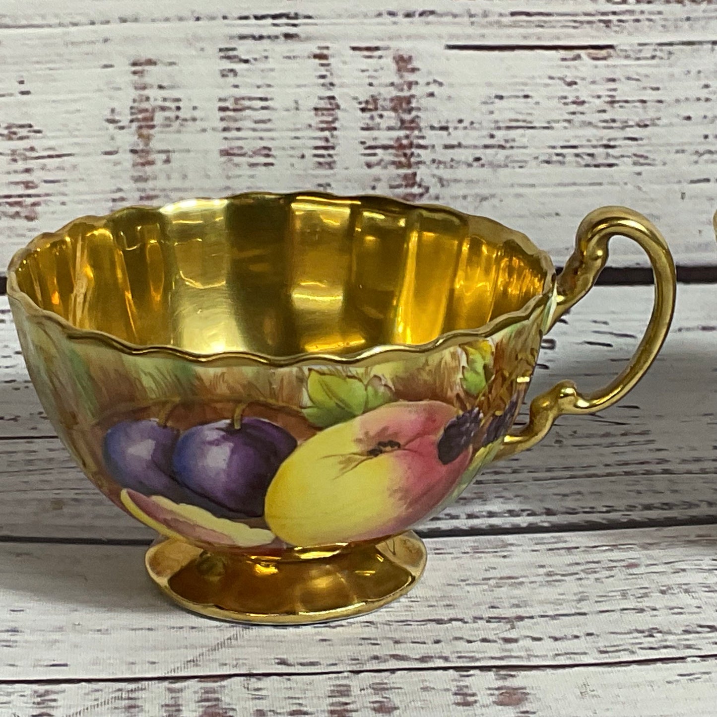 Set of 2 VTG./ANTIQUE ANSLEY England Bone China Orchard Gold Teacups