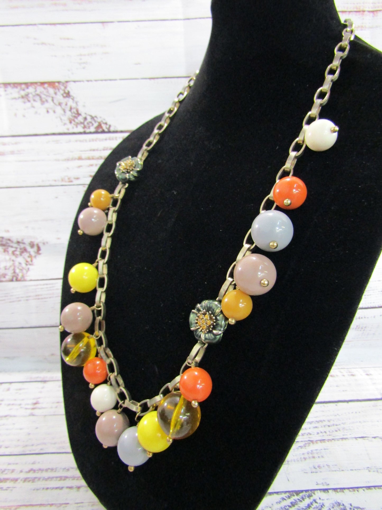 J. Crew Multi-Color Resin Beaded Floral Enamel Accent Statement Necklace