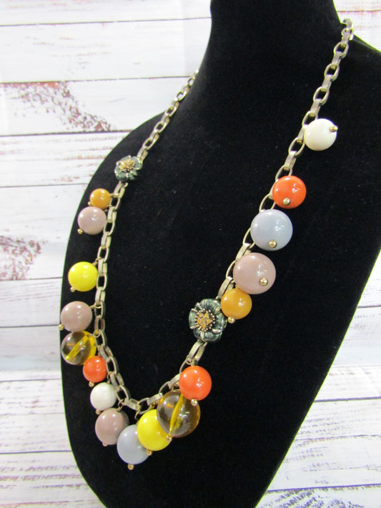 J. Crew Multi-Color Resin Beaded Floral Enamel Accent Statement Necklace