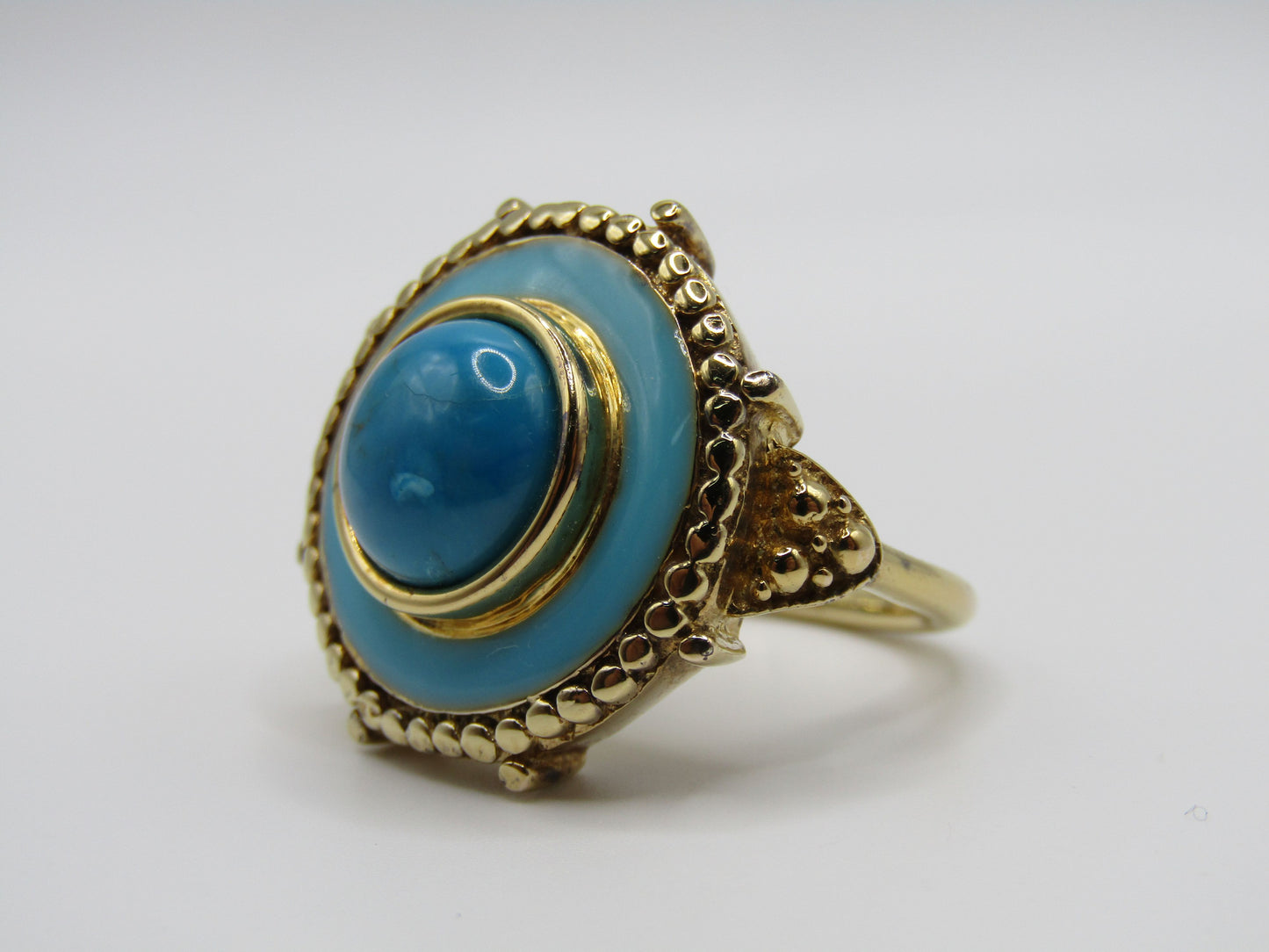 Vermeil Sterling Silver Turquoise Enamel Cocktail Ring Size 8.5