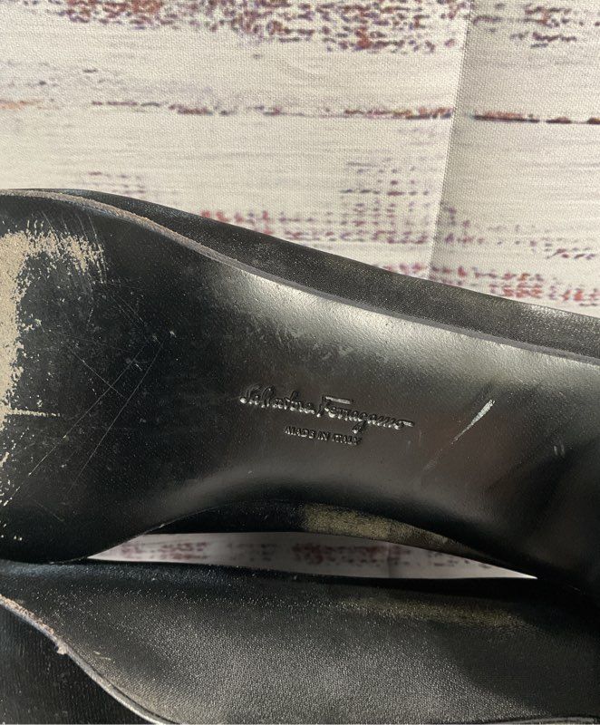 Women's' Salvatore Ferragamo Black Satin Slip-On Heels Size 9
