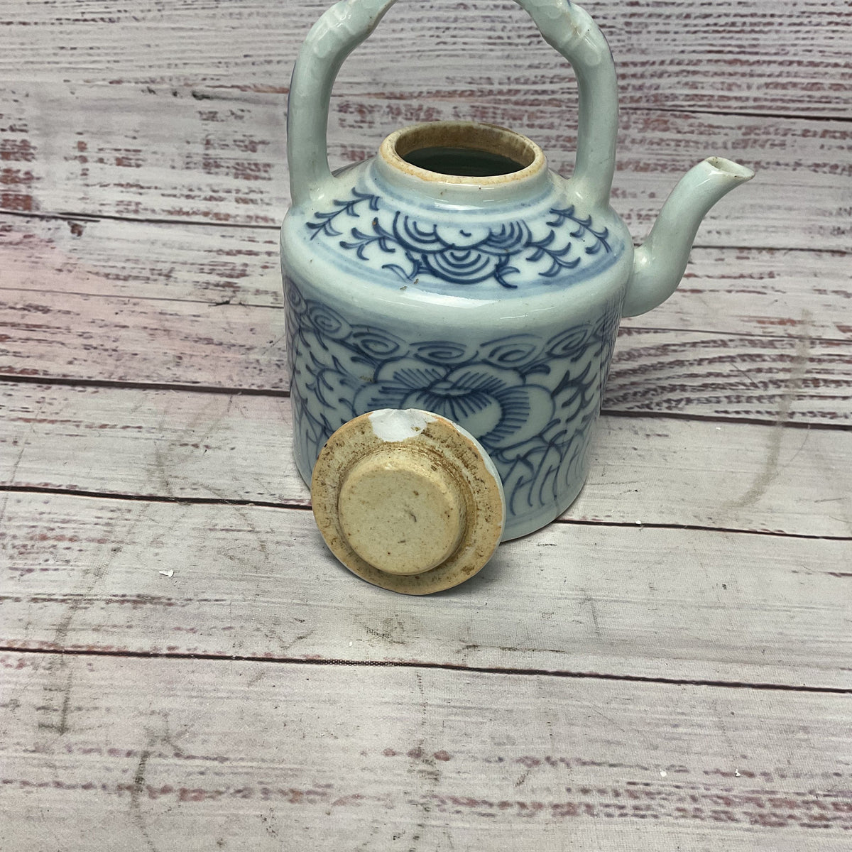 Chinese Blue White Lotus Flower Design Ceramic Porcelain Tea Pot 5"x3"x5.5"