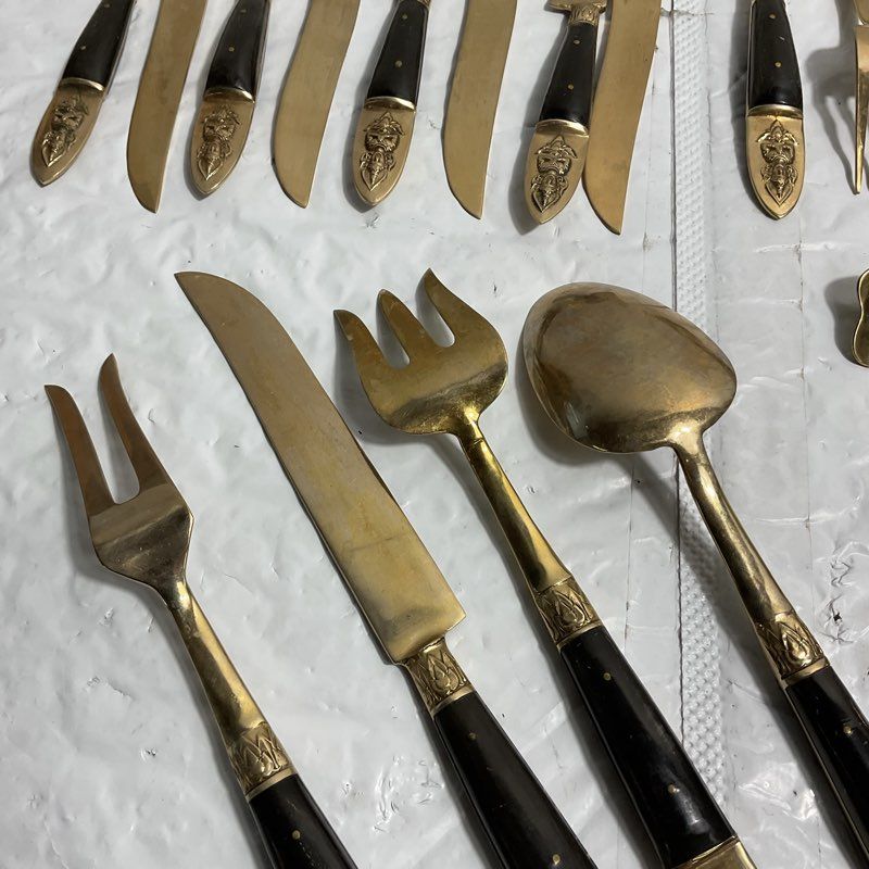 VTG. Siam/Thailand Brass Buddha Full 29 pc. Flatware Set