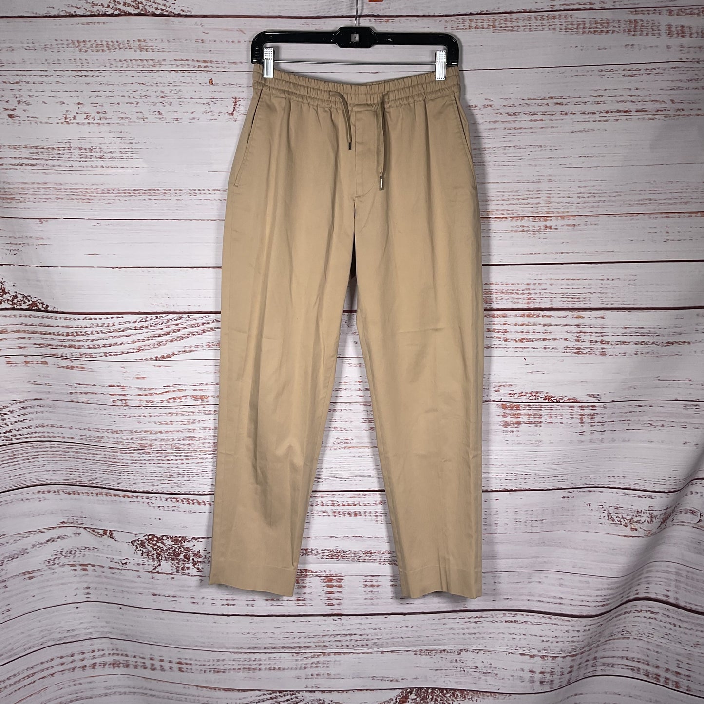 Sandro Paris Elasticated Drawsttring Straight Leg Khaki Trousers Pants - Size 40