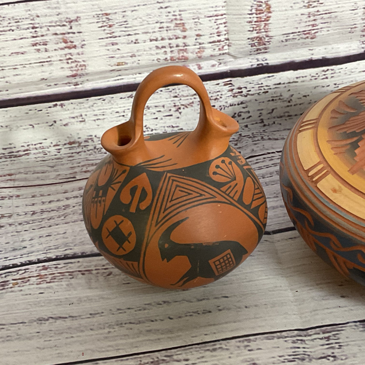 VTG. Signed ANA TRILLO & VC Etched Clay Pottery-